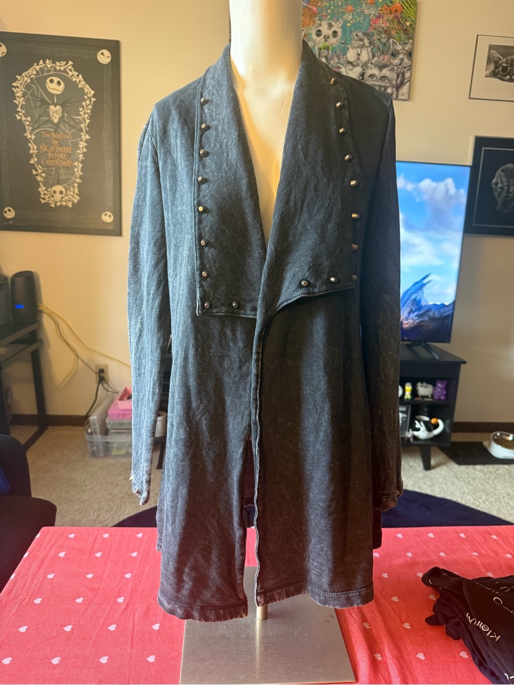 Dark Wash Stud-Trim Open Jacket